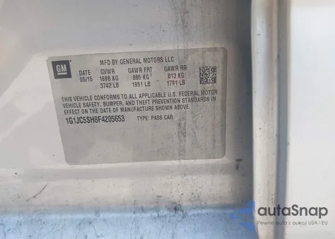 2015 Chevrolet Sonic Lt Auto from USA, damaged, VIN 1G1JC5SH8F4205653